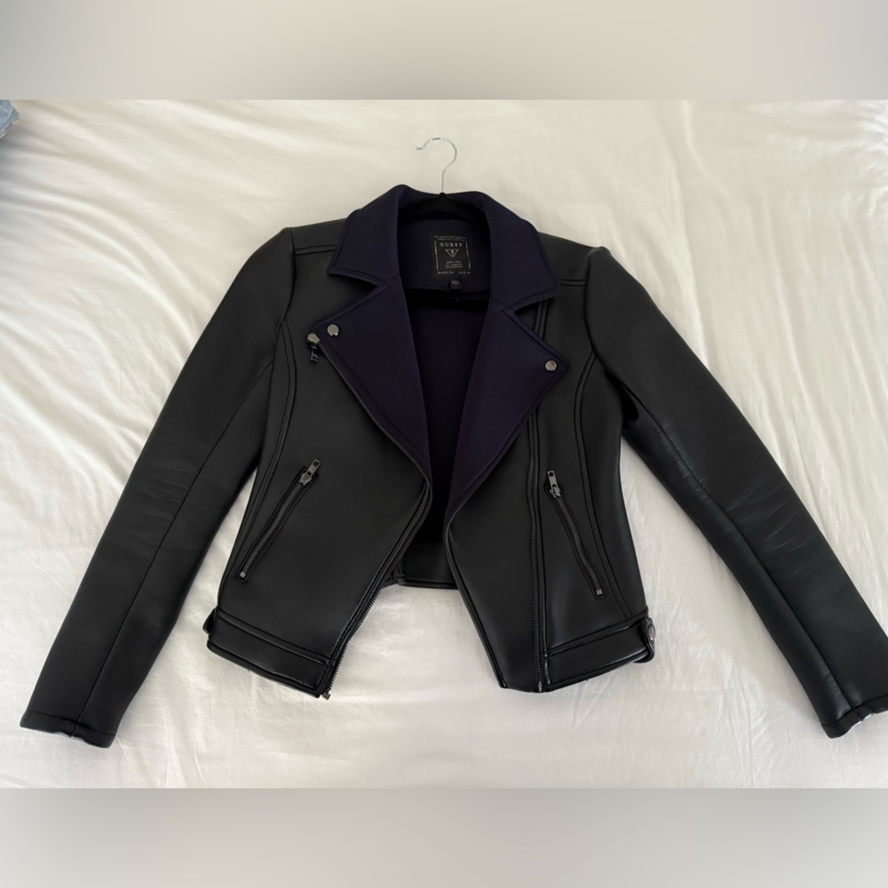 Guess Black and Navy Leather Jacket